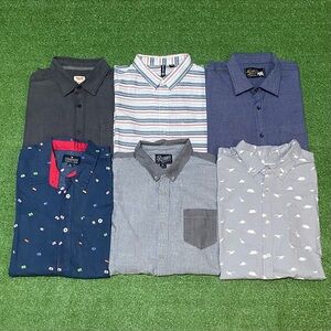 6pc Men’s XL Short Sleeve Button Down Lot - Dino, Flag, Stripe Casual Bundle
